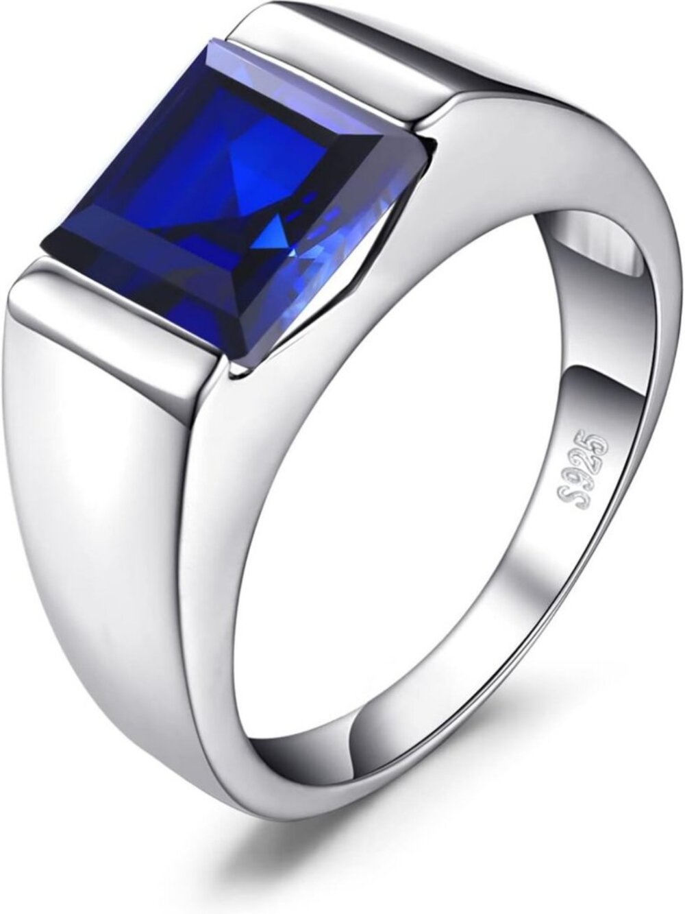 Stunning Men's Square Smoky Quartz & Ruby Engagement Ring, 14K White Gold Plated